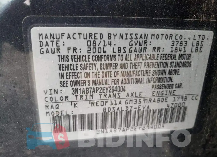 3N1AB7AP2EY294004 Photo# 12
