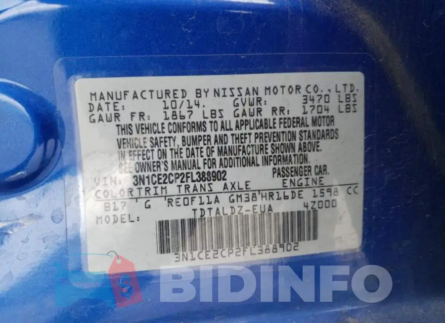 3N1CE2CP2FL388902 Photo# 12