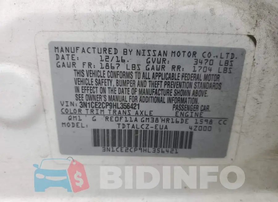 3N1CE2CP9HL356421 Photo# 12