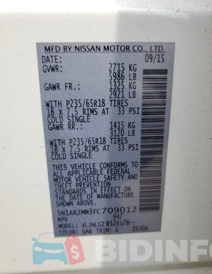 5N1AR2MM3FC709012 Photo# 12