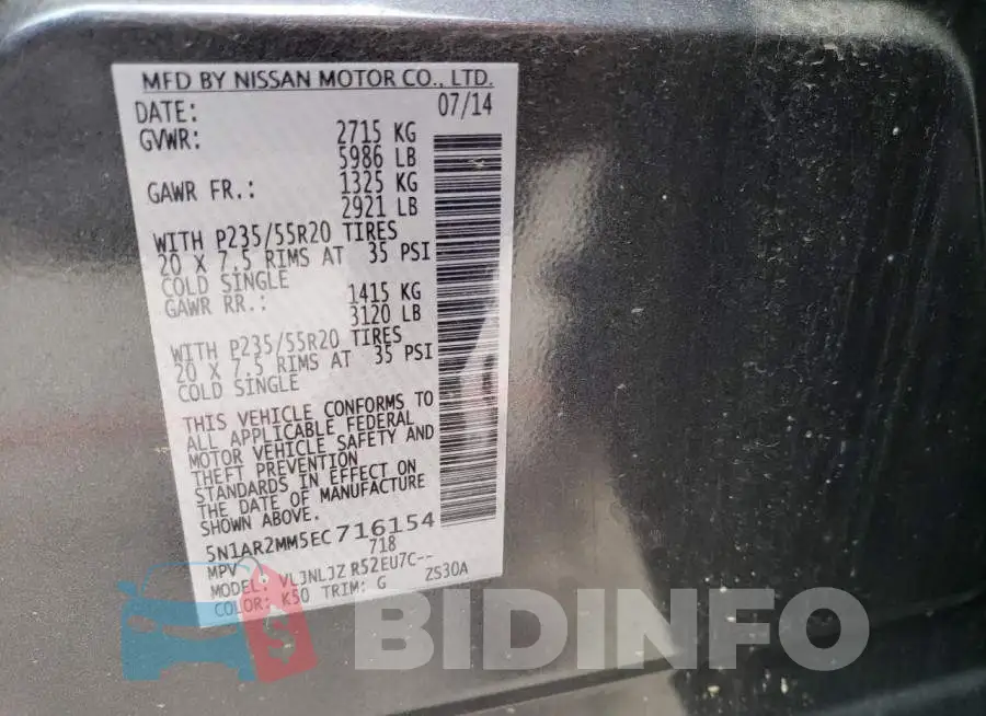 5N1AR2MM5EC716154 Photo# 13