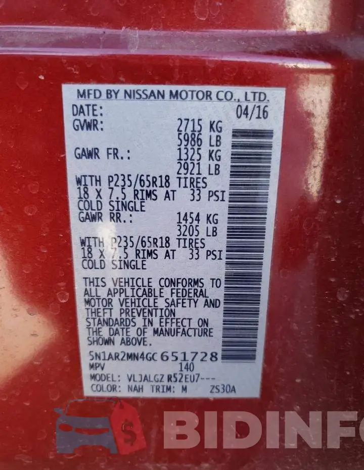 5N1AR2MN4GC651728 Photo# 13