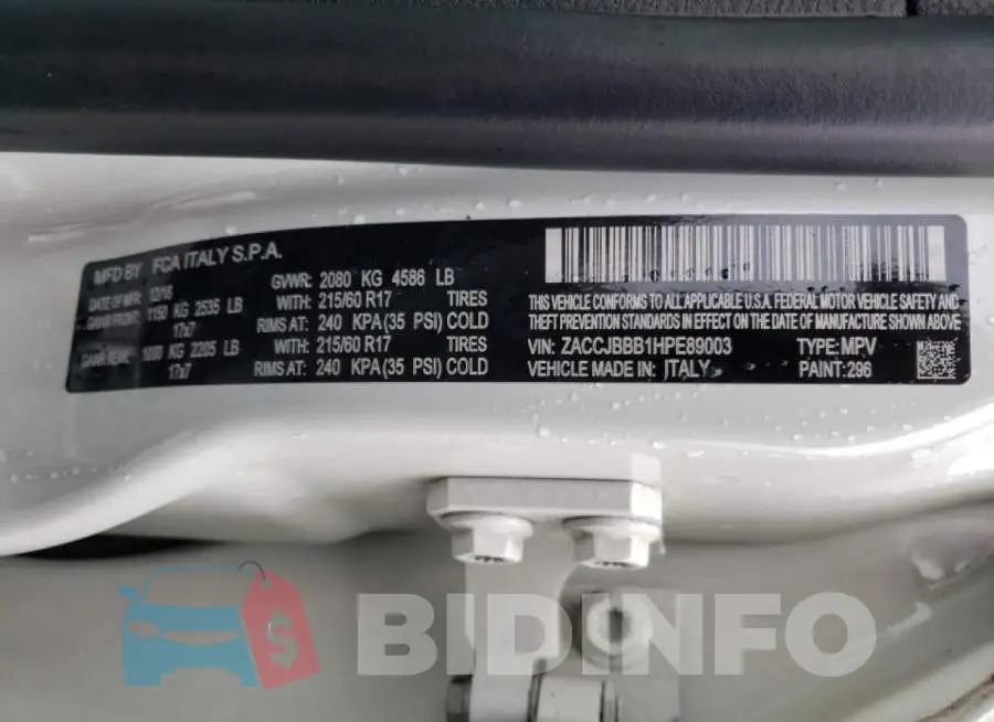 ZACCJBBB1HPE89003 Photo# 13