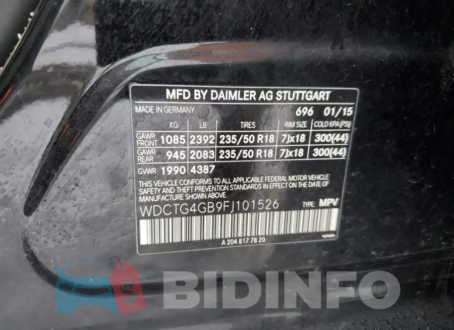 WDCTG4GB9FJ101526 Photo# 13