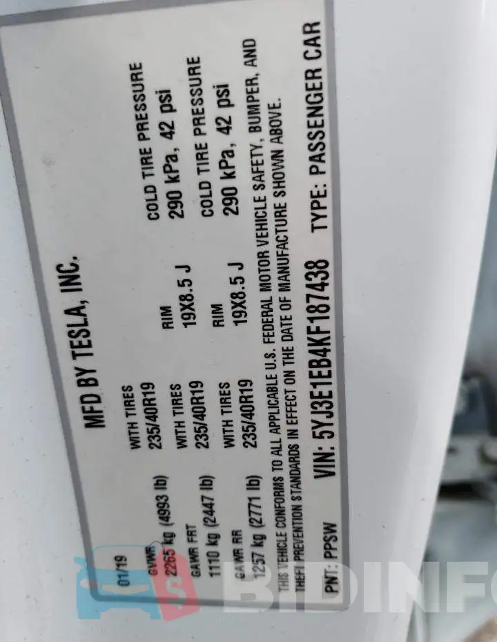5YJ3E1EB4KF187438 Photo# 12