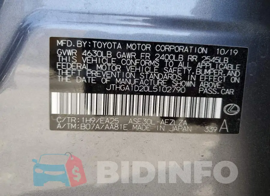 JTHGA1D20L5102790 Photo# 12