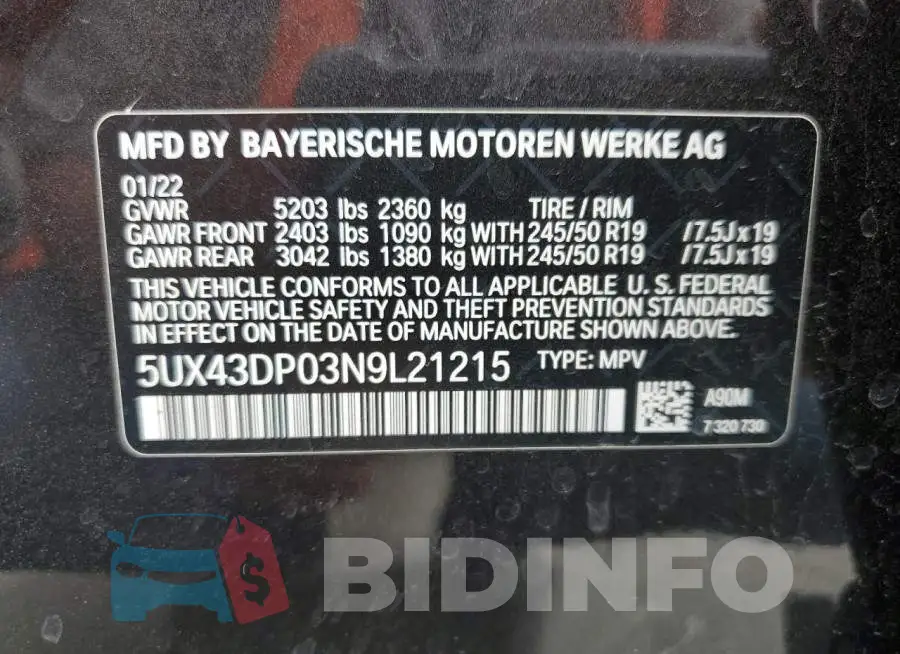 5UX43DP03N9L21215 Photo# 13