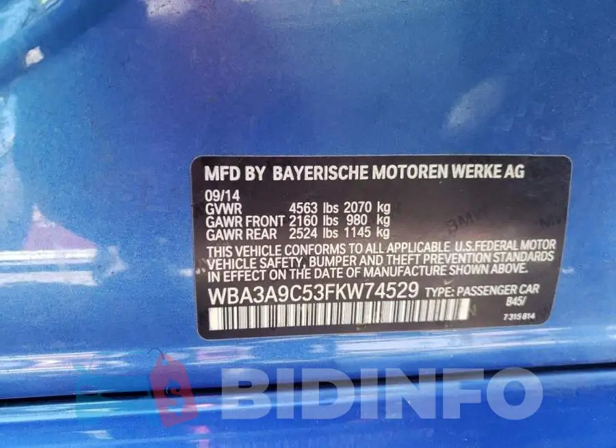 WBA3A9C53FKW74529 Photo# 10