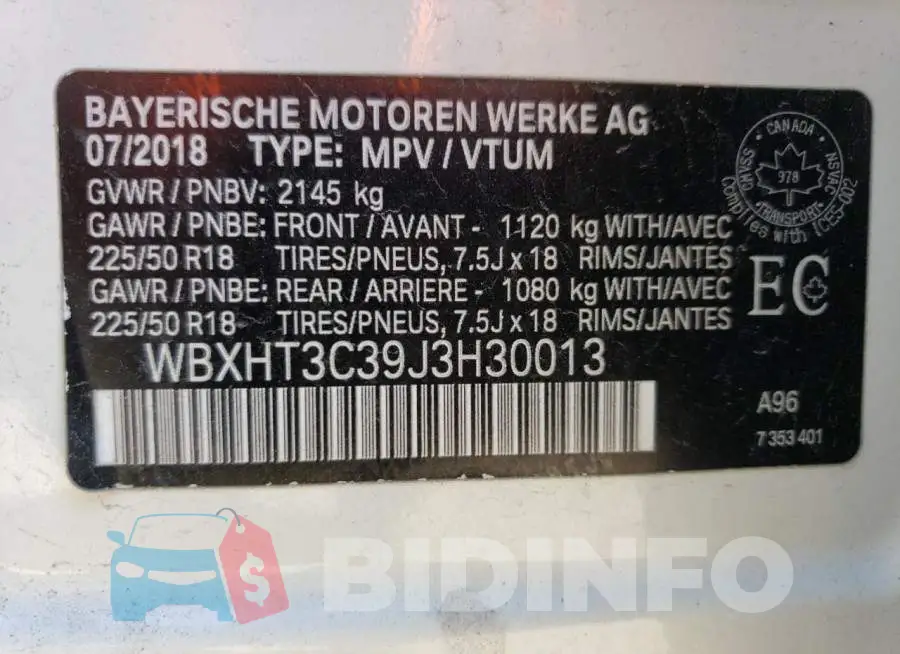 WBXHT3C39J3H30013 Photo# 14