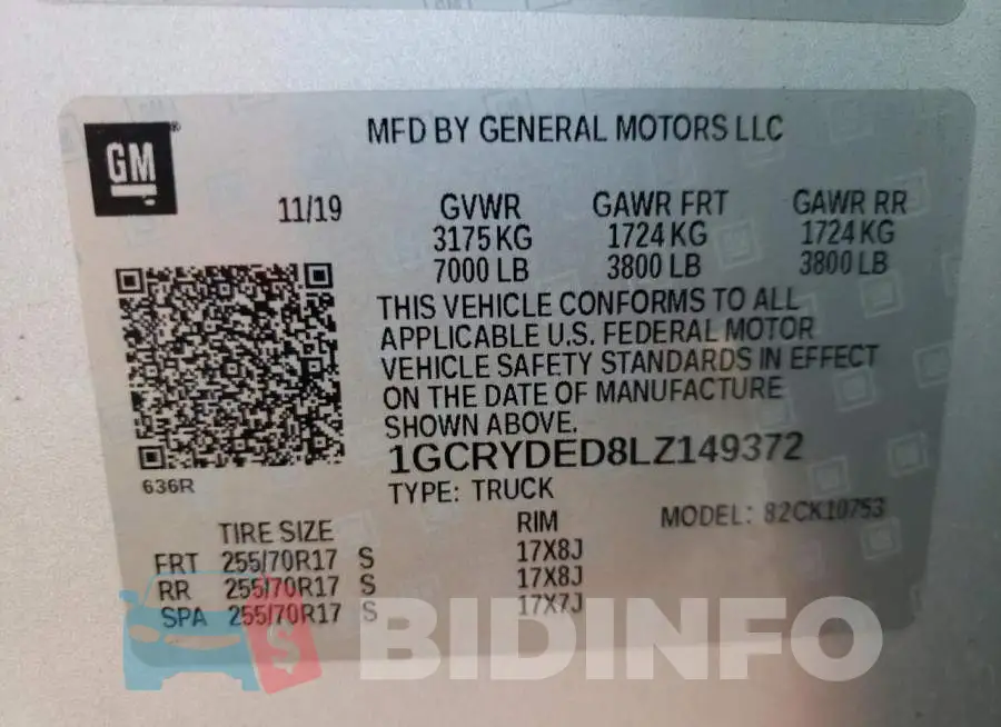 1GCRYDED8LZ149372 Photo# 12