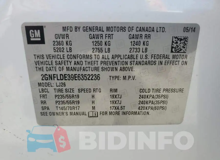 2GNFLDE39E6352236 Photo# 13