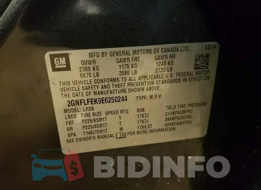 2GNFLFEK9E6250244 Photo# 13