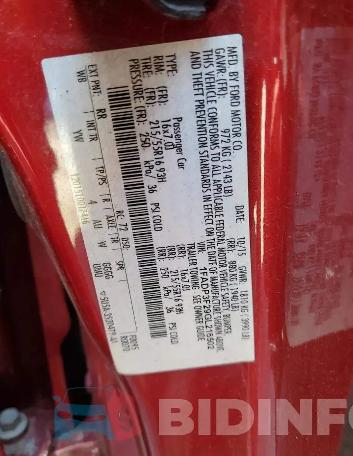 1FADP3F29GL216502 Photo# 13