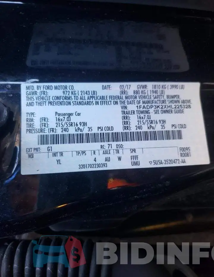 1FADP3K2XHL225328 Photo# 12