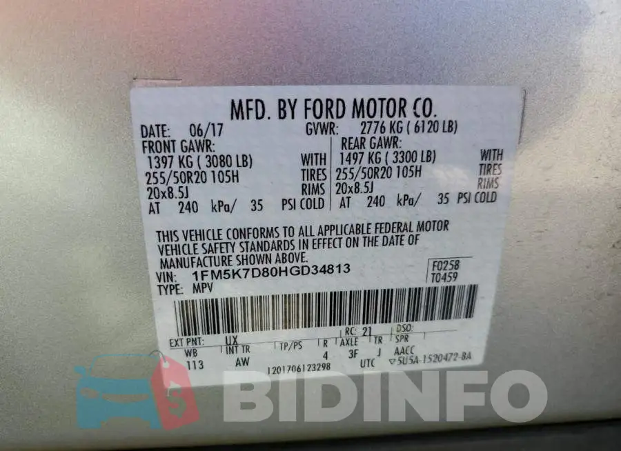 1FM5K7D80HGD34813 Photo# 14