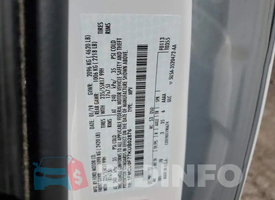 1FMCU0F77KUB02876 Photo# 12