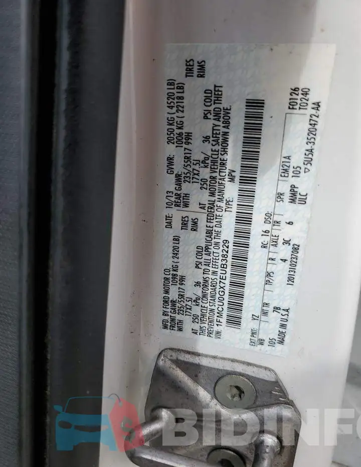 1FMCU0GX7EUB38229 Photo# 12