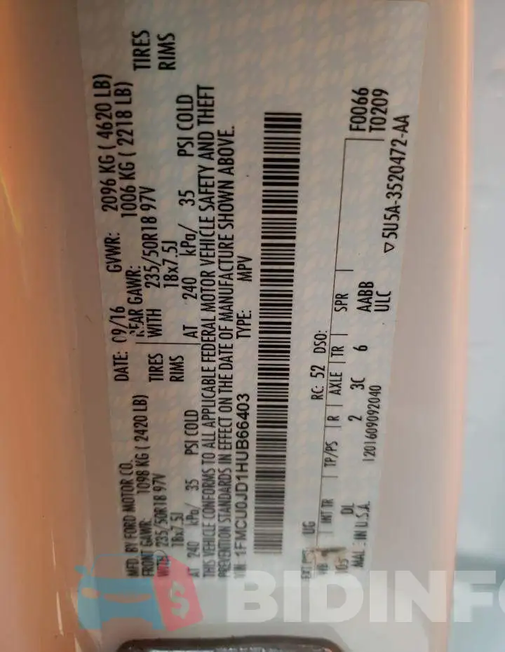 1FMCU0JD1HUB66403 Photo# 14