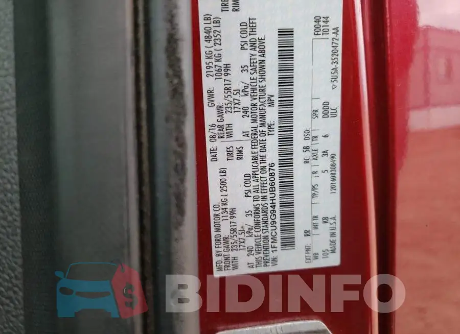 1FMCU9G94HUB60876 Photo# 12