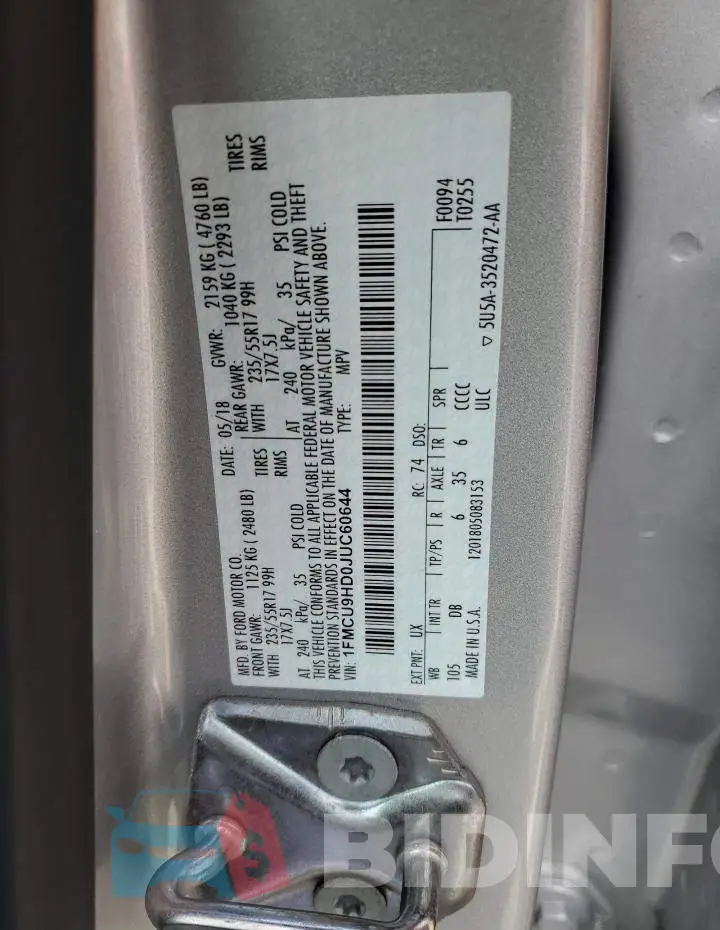 1FMCU9HD0JUC60644 Photo# 12