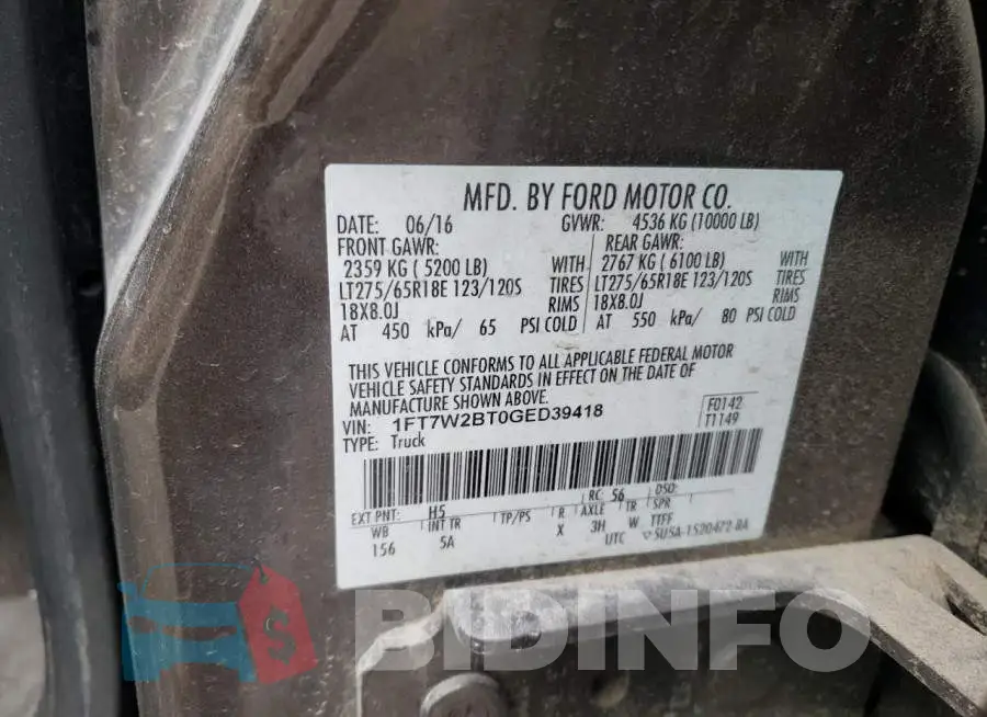 1FT7W2BT0GED39418 Photo# 12
