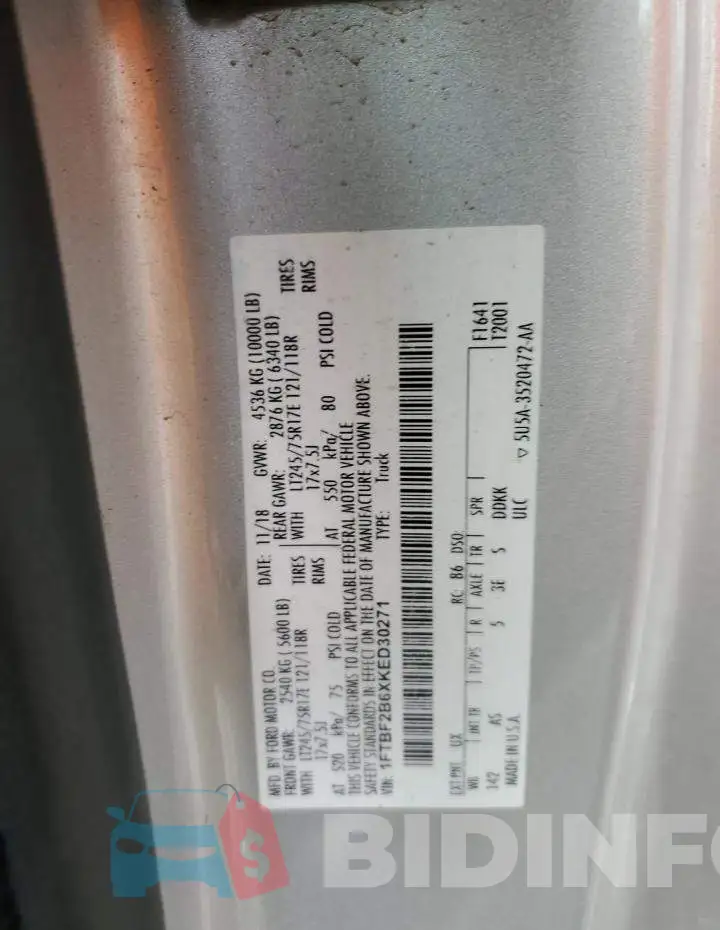 1FTBF2B6XKED30271 Photo# 12