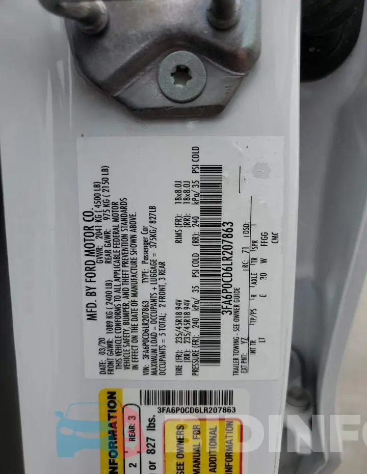 3FA6P0CD6LR207863 Photo# 12