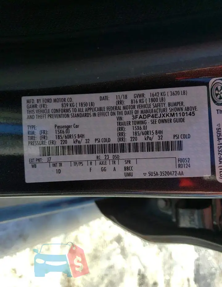 3FADP4EJXKM110145 Photo# 13