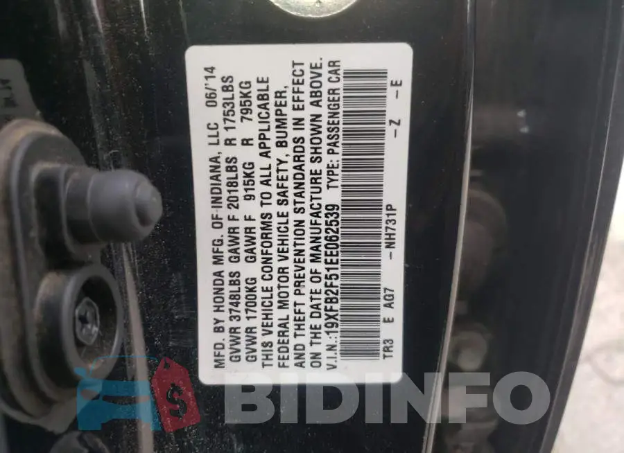 19XFB2F51EE062539 Photo# 13