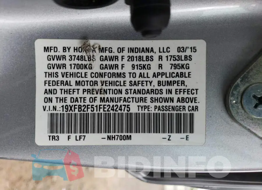 19XFB2F51FE242475 Photo# 12