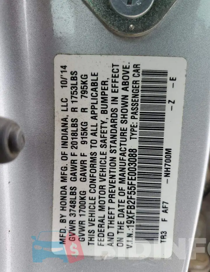 19XFB2F55FE003088 Photo# 13