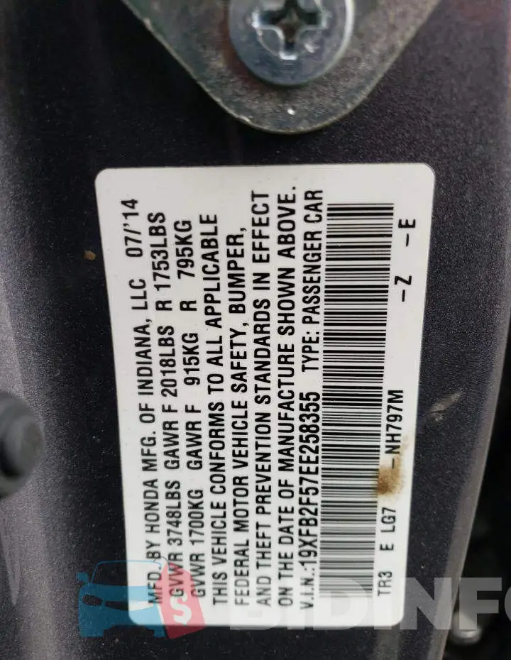 19XFB2F57EE258355 Photo# 12