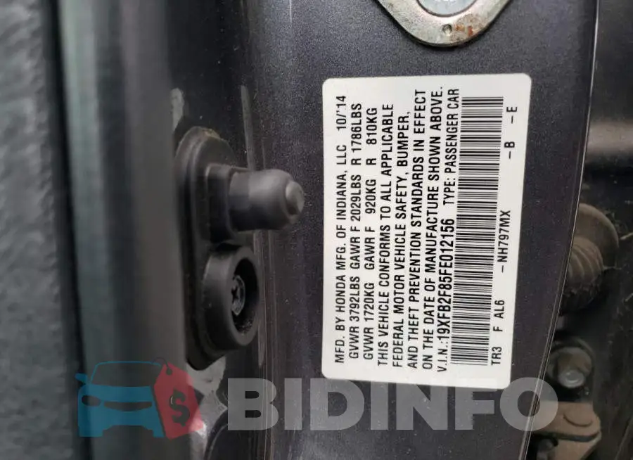 19XFB2F85FE012156 Photo# 12