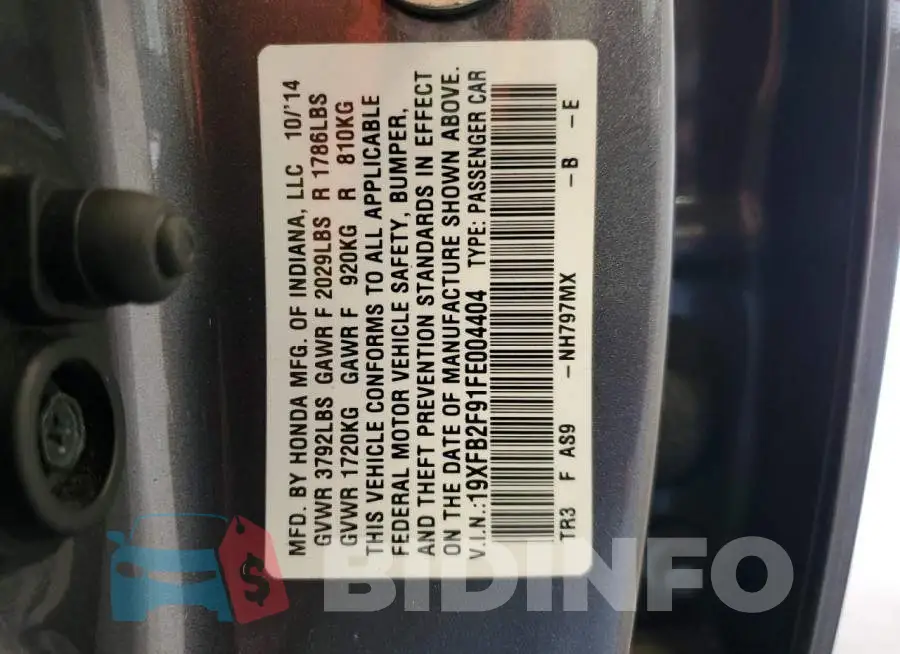 19XFB2F91FE004404 Photo# 12