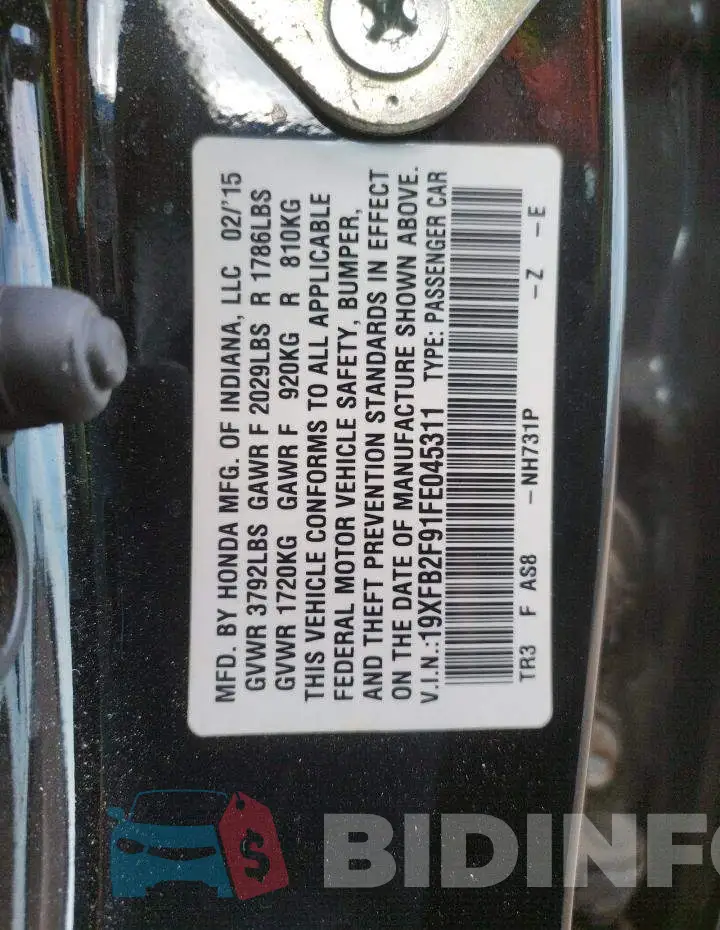 19XFB2F91FE045311 Photo# 12