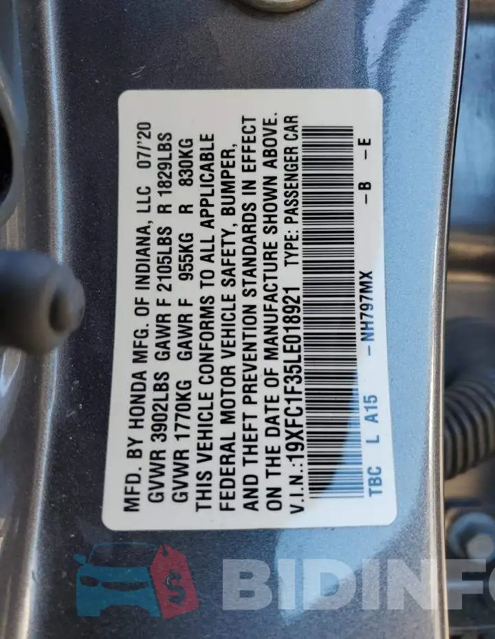 19XFC1F35LE018921 Photo# 12