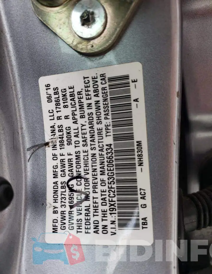 19XFC2F53GE066334 Photo# 12