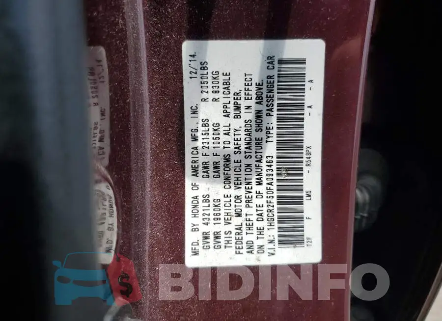 1HGCR2F50FA093463 Photo# 13