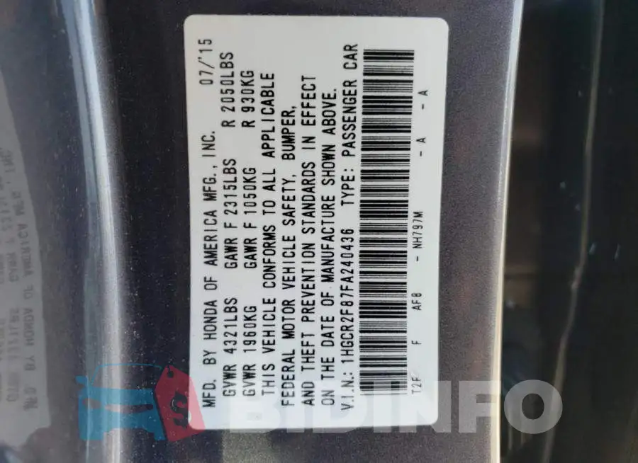 1HGCR2F87FA240436 Photo# 12