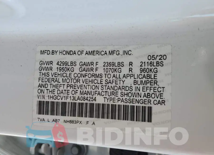 1HGCV1F13LA084254 Photo# 12