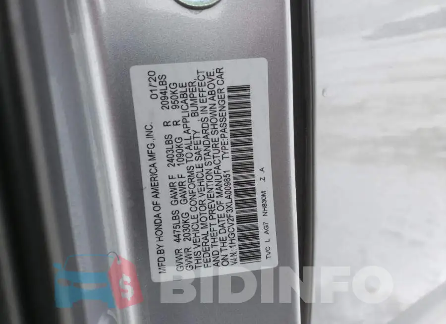 1HGCV2F3XLA009851 Photo# 12