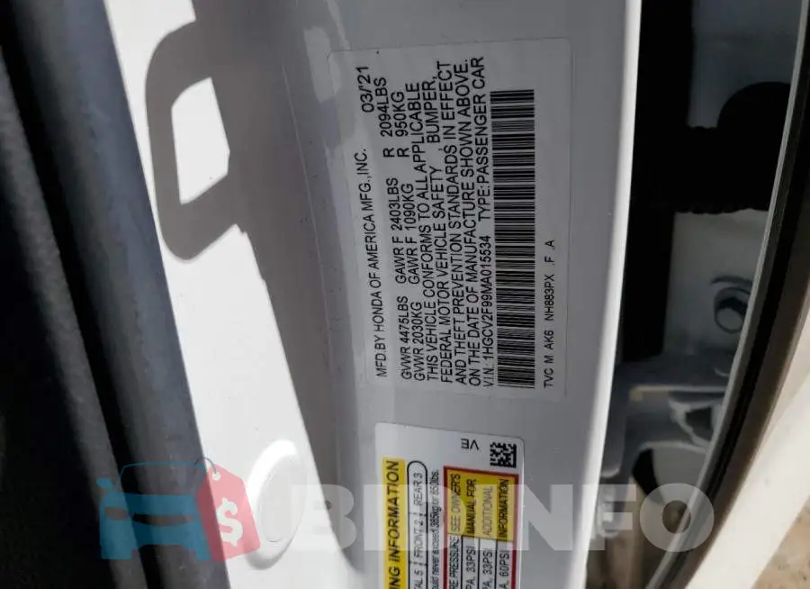 1HGCV2F99MA015534 Photo# 12
