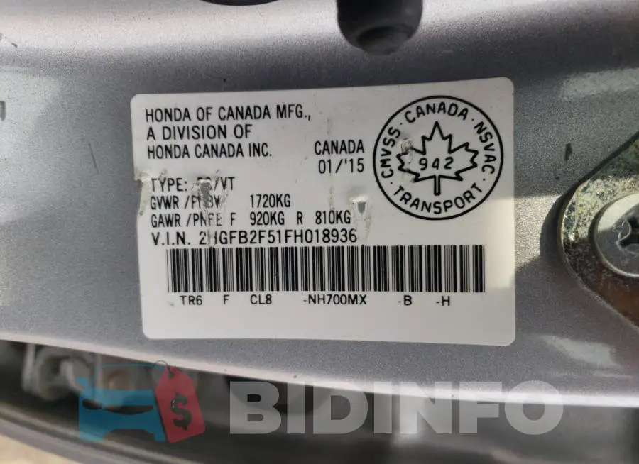 2HGFB2F51FH018936 Photo# 12