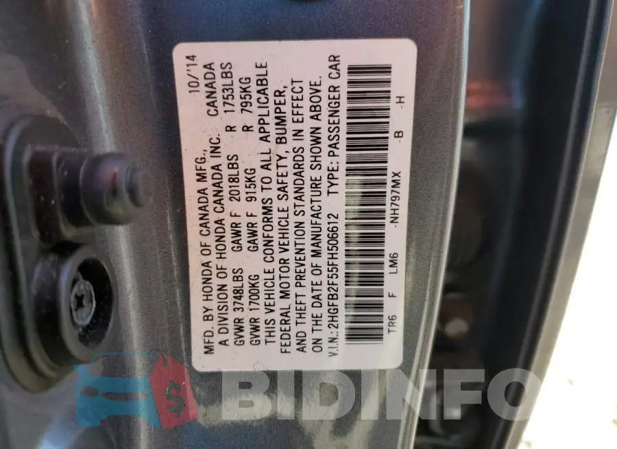 2HGFB2F55FH506612 Photo# 12