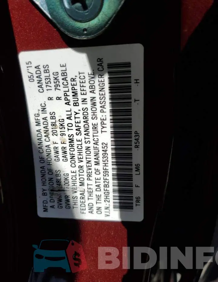 2HGFB2F59FH539452 Photo# 13
