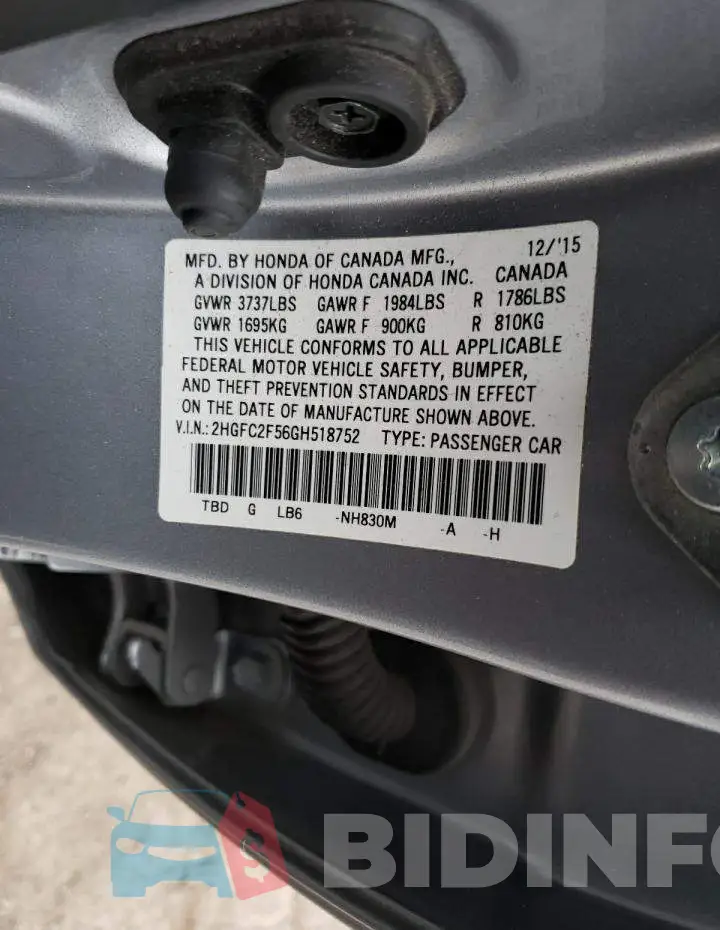 2HGFC2F56GH518752 Photo# 13