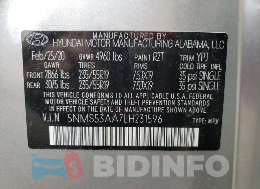 5NMS53AA7LH231596 Photo# 13