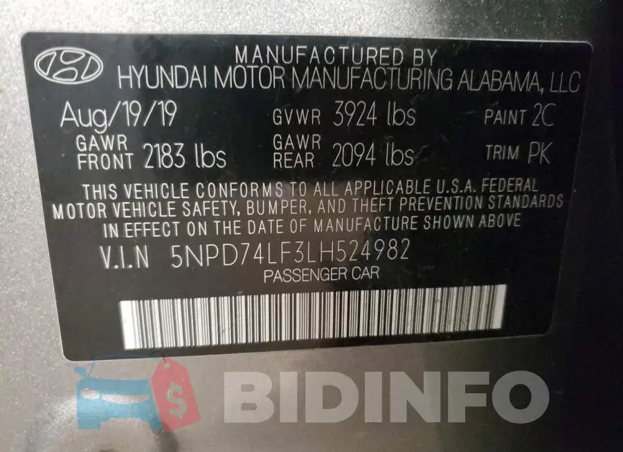 5NPD74LF3LH524982 Photo# 12