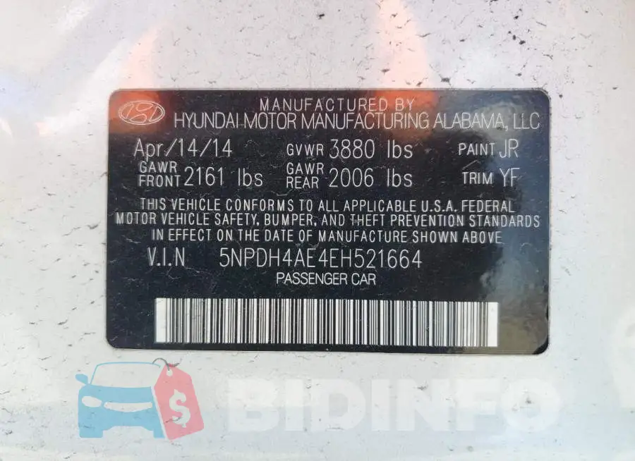 5NPDH4AE4EH521664 Photo# 12