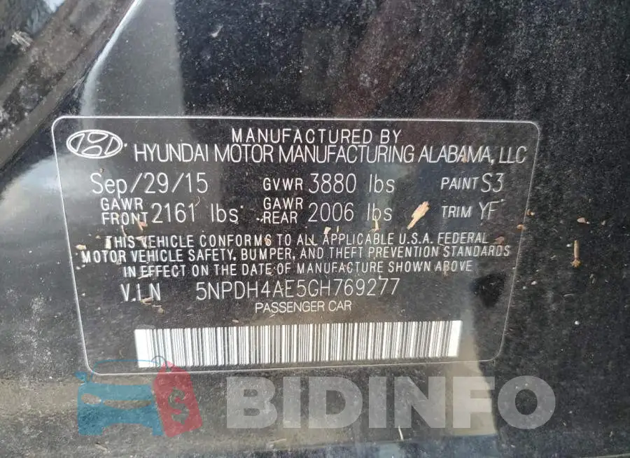 5NPDH4AE5GH769277 Photo# 13